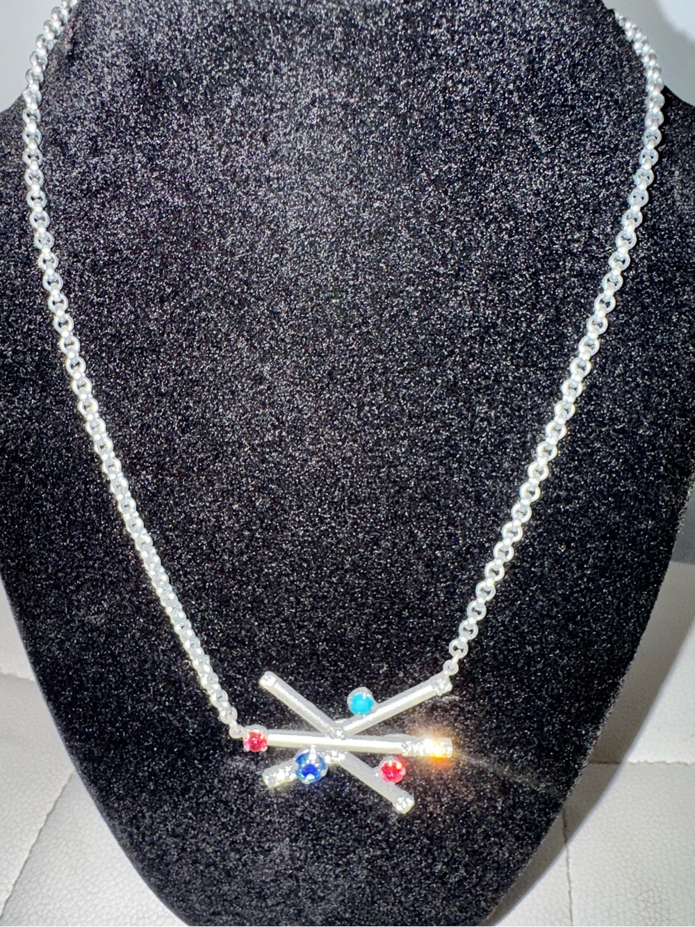 Sabika Vintage Silver Cross-Bar Necklace with Blue, Red & Turquoise Crystals